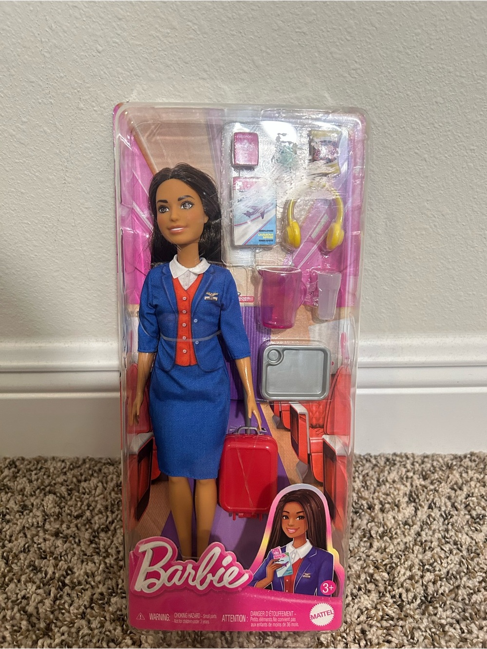 Barbie Flight Crew Doll in Blue Uniform with Red Suitcase